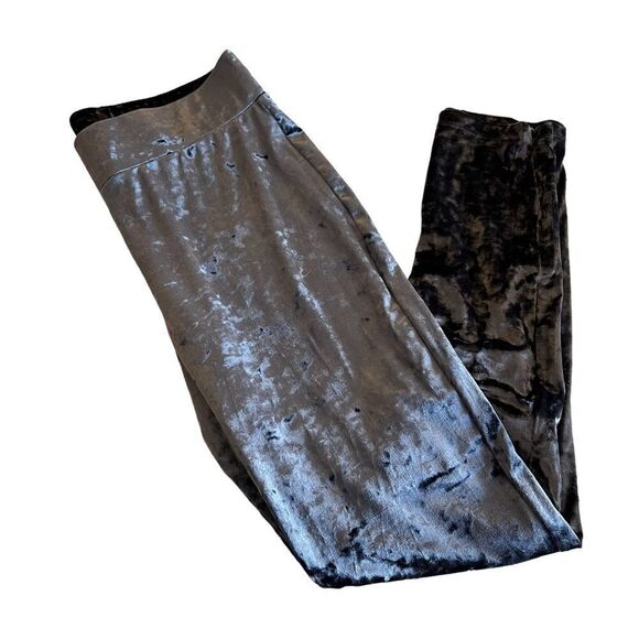 LOGO by Lori Goldstein Dark Grey Crushed Velvet Velour Leggings w/ Calf Zip M - Picture 1 of 5